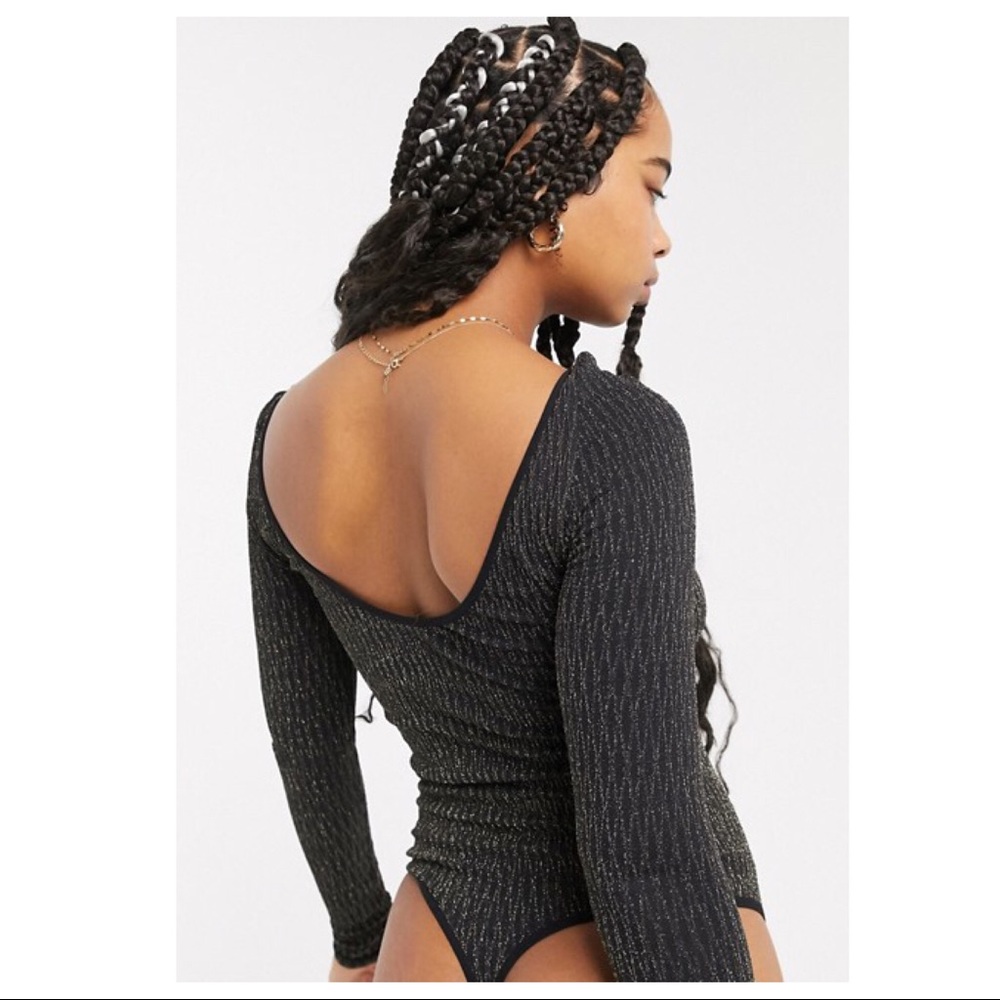 FREE PEOPLE BOHO GOLD SPARKLE BODYSUIT TOP A2C - Picture 4 of 15